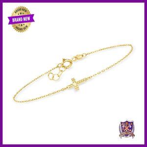 10kt Yellow Gold Sideways Cross Charm Bracelet 7.5in Italian Made